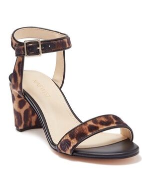 Nine West Pixel Leopard Print Faux Calf Hair Block Heel Open Toe Sandal Sz 8.5